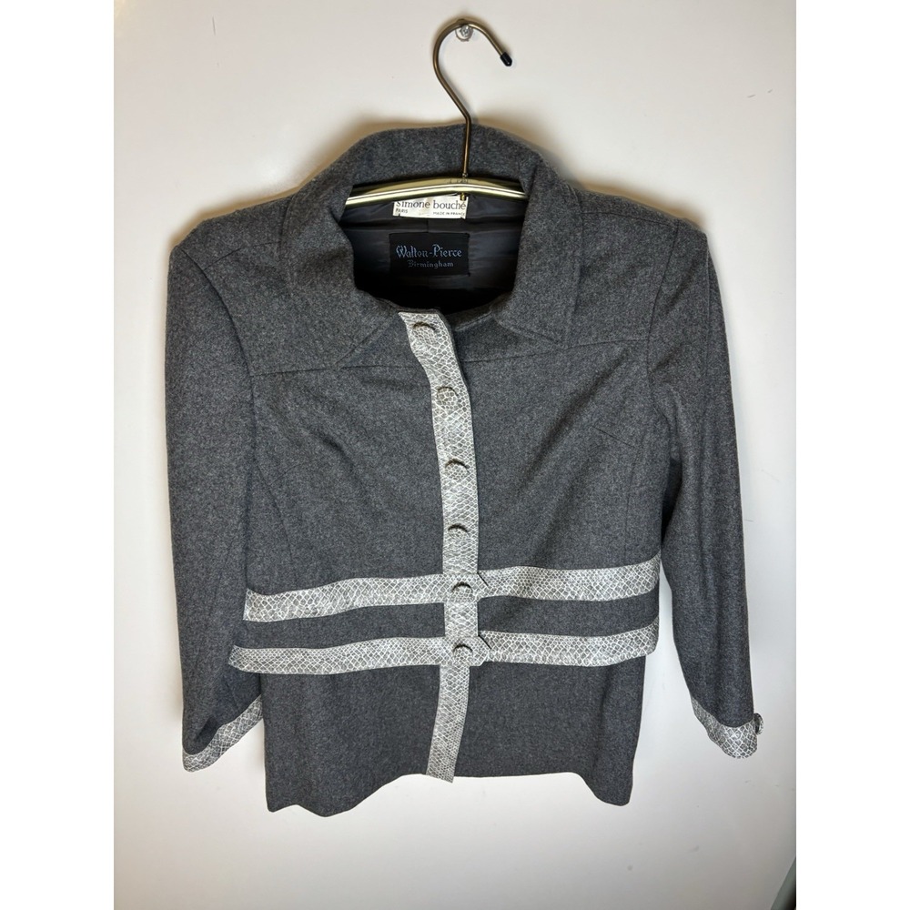 Simone Bouché for Walton-Pierce Vintage Grey Wool Jacket And Skirt Size Medium